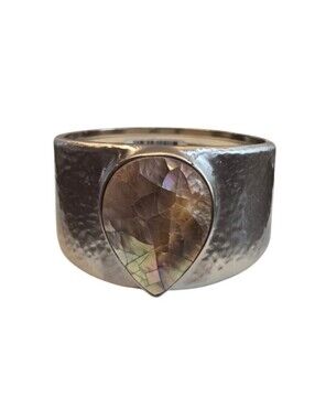 Chico's Inlay Abalone Mosaic Teardrop Goldtone Hinged Bangle Bracelet